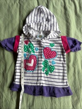 Vintage Cuties by Judy’s Girls' Hooded Snap-Front Top with Heart & Bow Prints